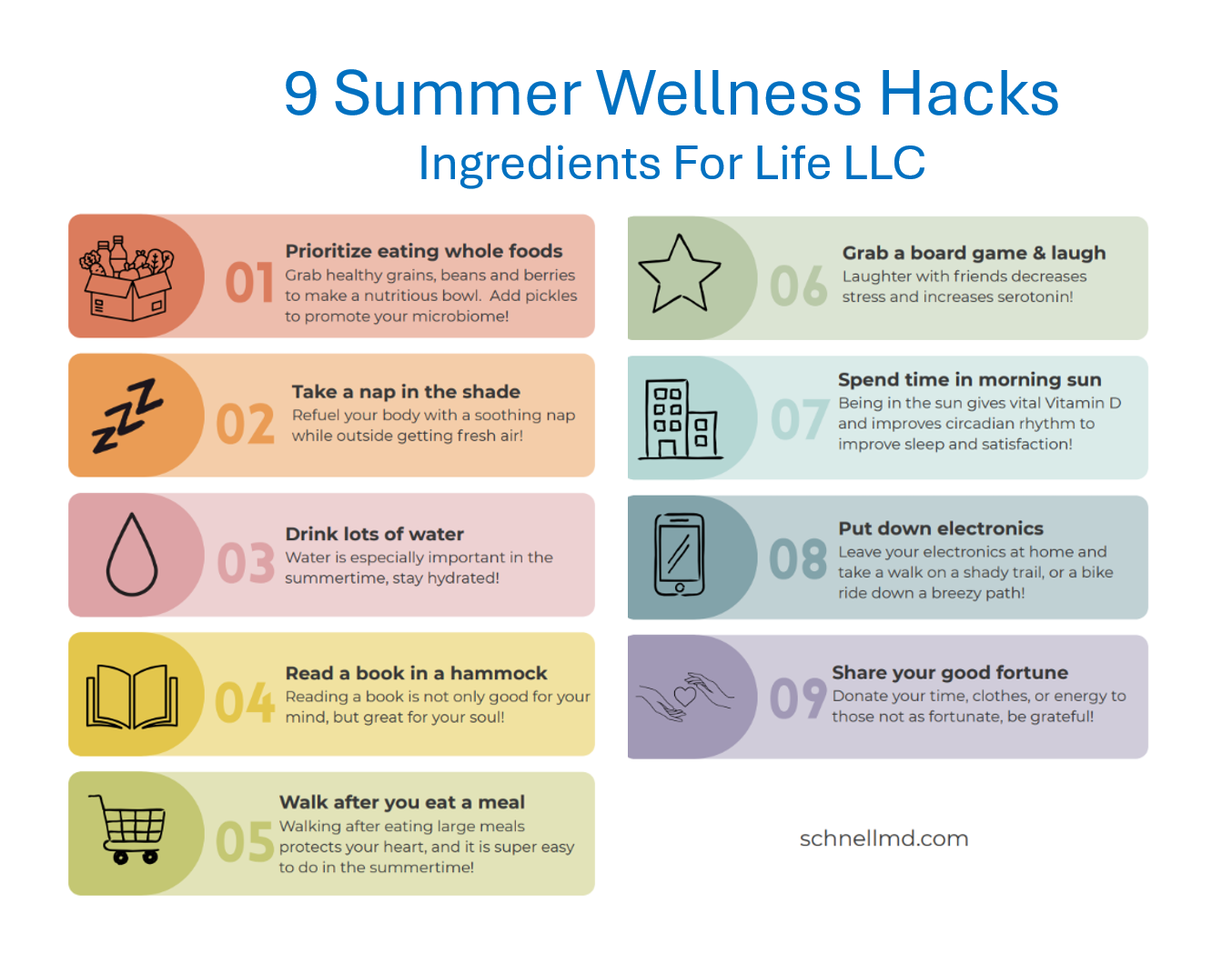 9 Summer Wellness Hacks infographic